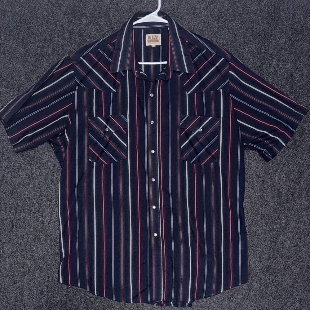 Ely Cattleman Men's Navy and Red Striped Button Down Shirt